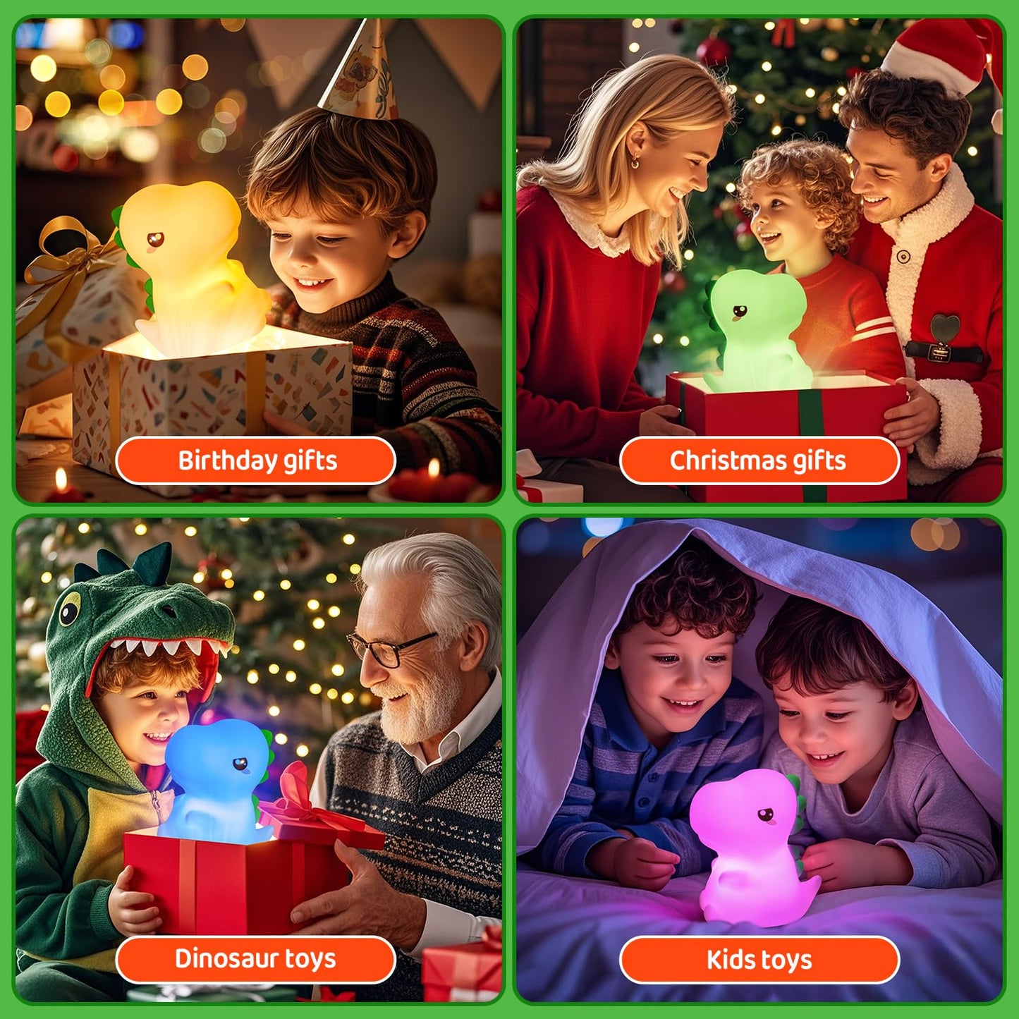 Sakuya Cute Mini Dinosaur Night Lamp for Kids Bedroom | Touch & Tap Control Color Changing Silicone LED Lamp with Rechargeable Battery | Soft Warm Light