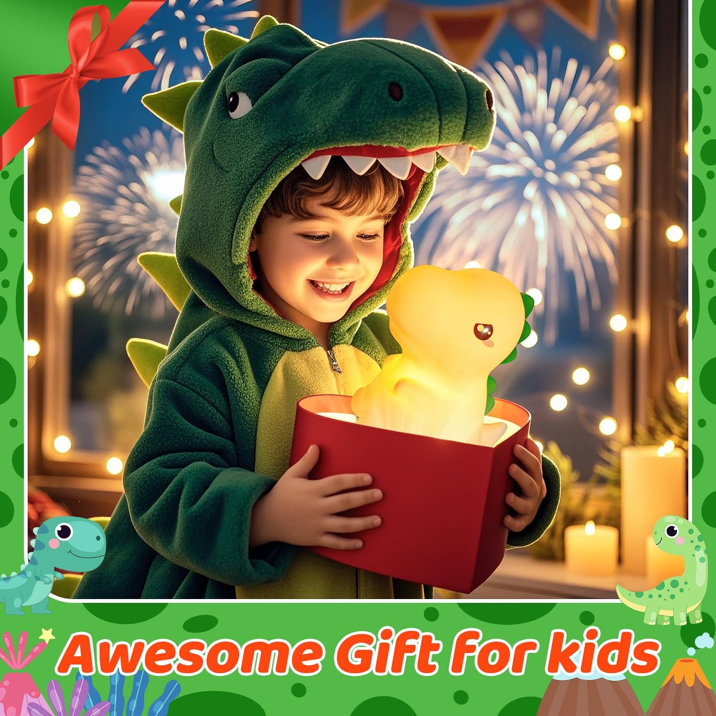 Sakuya Cute Mini Dinosaur Night Lamp for Kids Bedroom | Touch & Tap Control Color Changing Silicone LED Lamp with Rechargeable Battery | Soft Warm Light