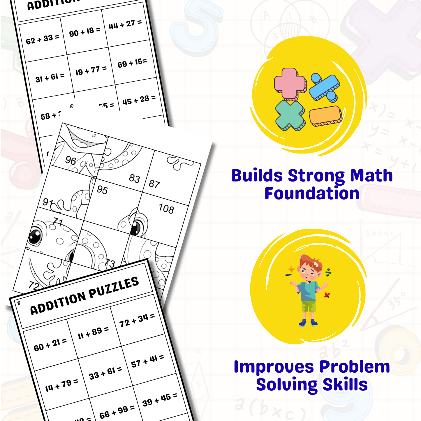 Addition Puzzle Activity Book | Math Workbook for Kids | Fun Math Practice Sheets | Homeschool Math Worksheet and Math Puzzle Games