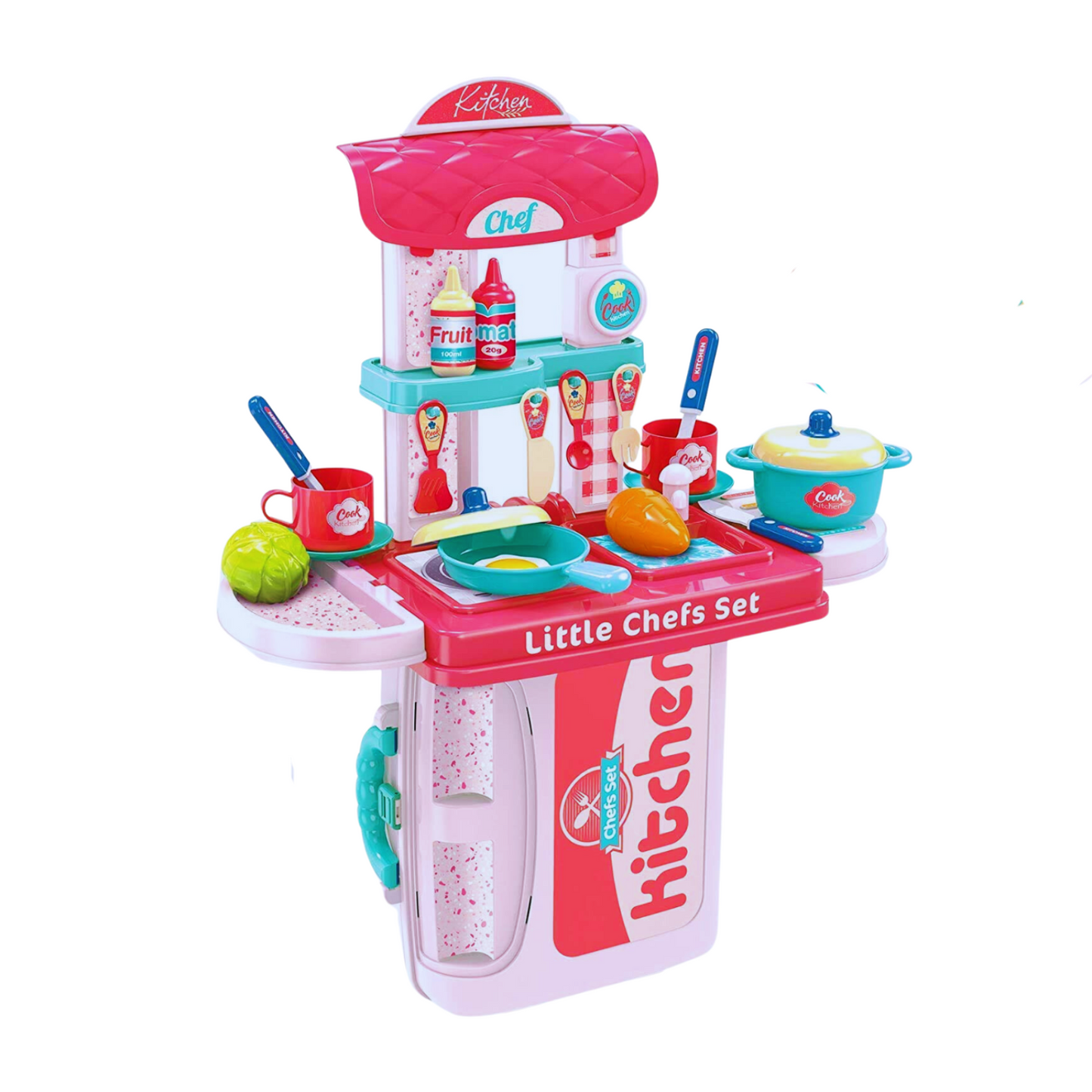 Sakuya 3 in 1 Kitchen Set Toy for Girls and Boys Kids with Suitcase Model (Pink) | Portable Pretend Little Chef Play Realistic Cooking Accessories Set Toy for Toddler Kids
