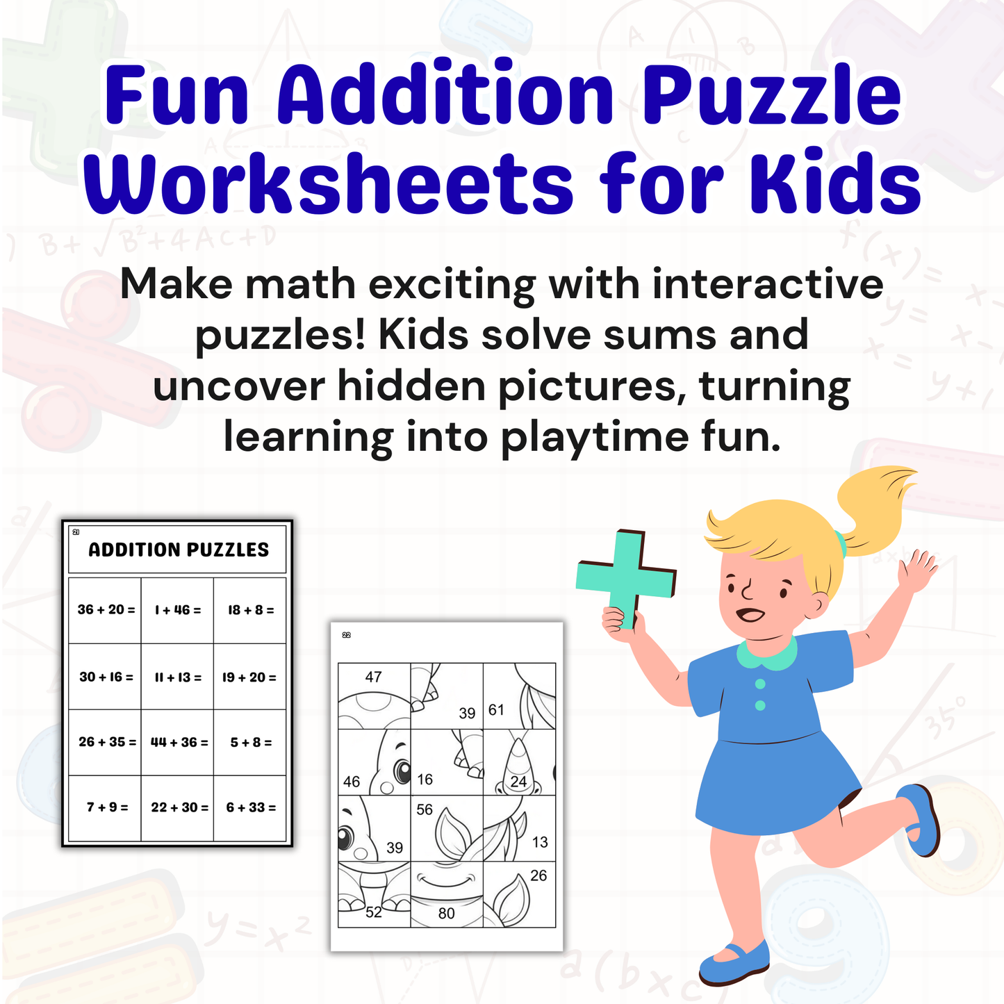 Addition Puzzle Activity Book | Math Workbook for Kids | Fun Math Practice Sheets | Homeschool Math Worksheet and Math Puzzle Games