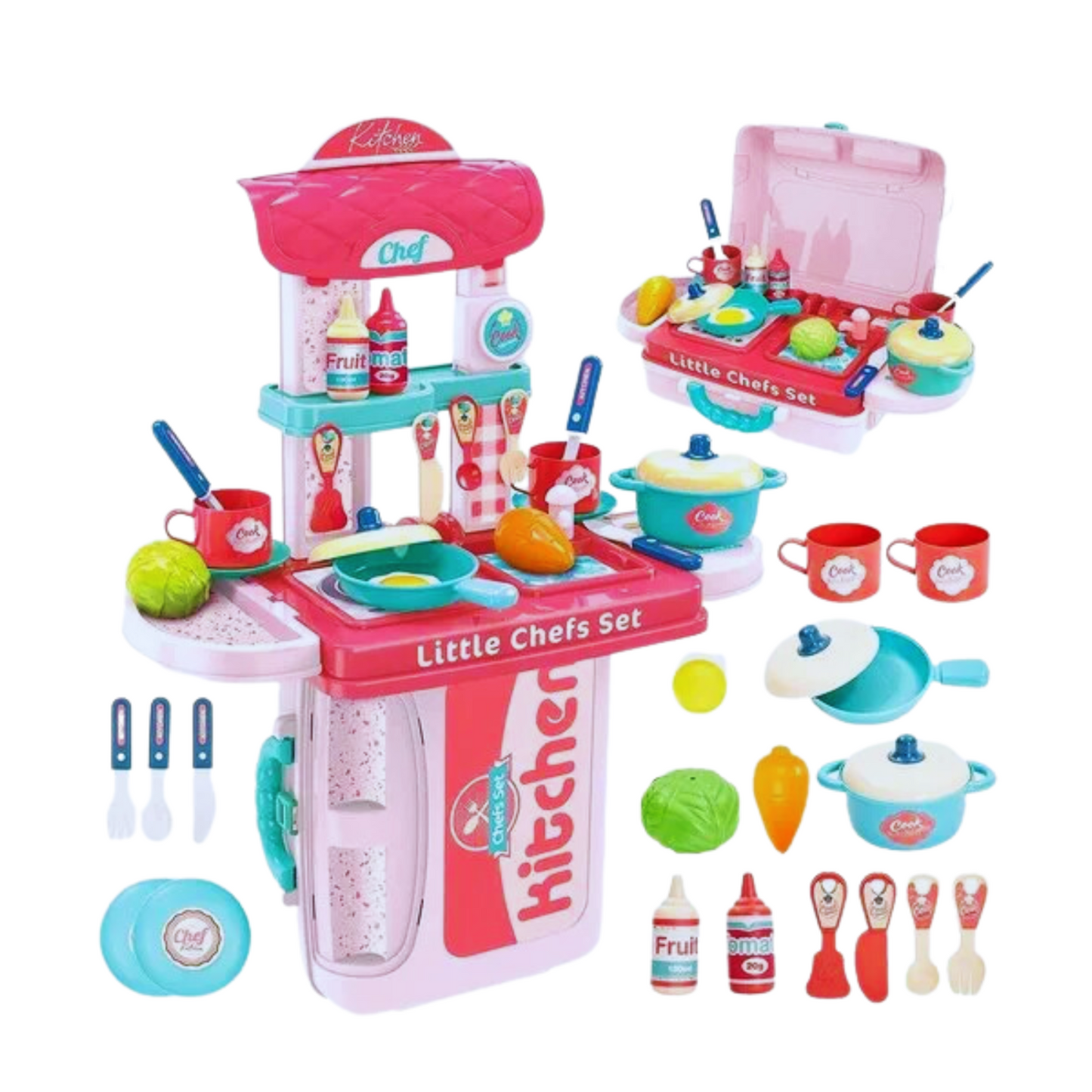 Sakuya 3 in 1 Kitchen Set Toy for Girls and Boys Kids with Suitcase Model (Pink) | Portable Pretend Little Chef Play Realistic Cooking Accessories Set Toy for Toddler Kids