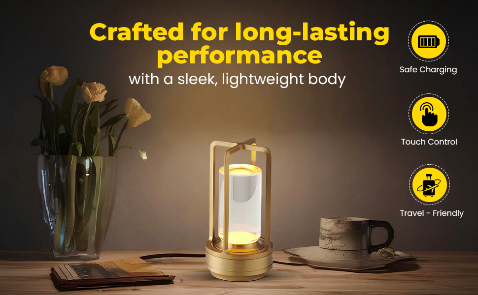 Premium Golden Touch Lamp with Crystal Glass Design, Three-Color Dimming, Rechargeable Portability, Durable Build, and Universal USB Charging Compatibility