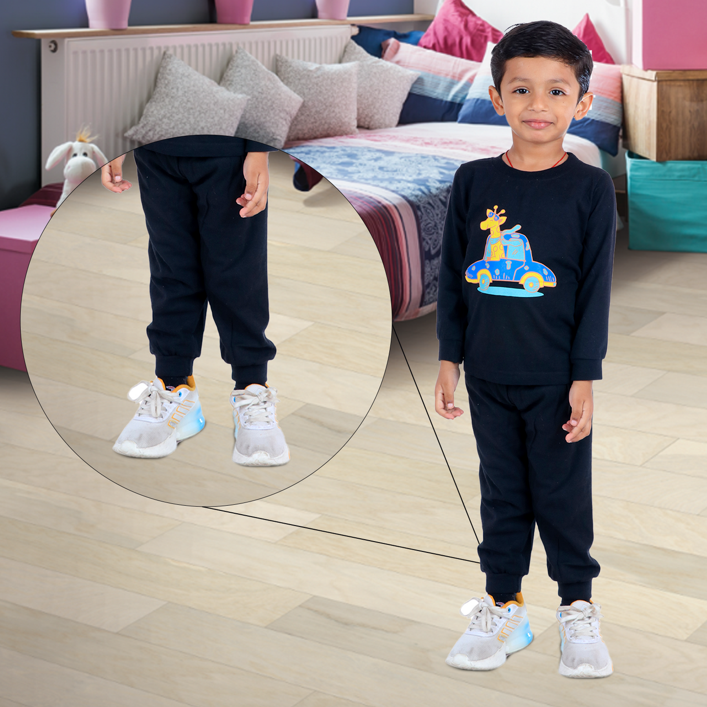 Sakuya Breathable Cotton Set of 1 Pant Set for Nightwear Sleepwear Casual Travel for Unisex Kids Boys Girls-Black
