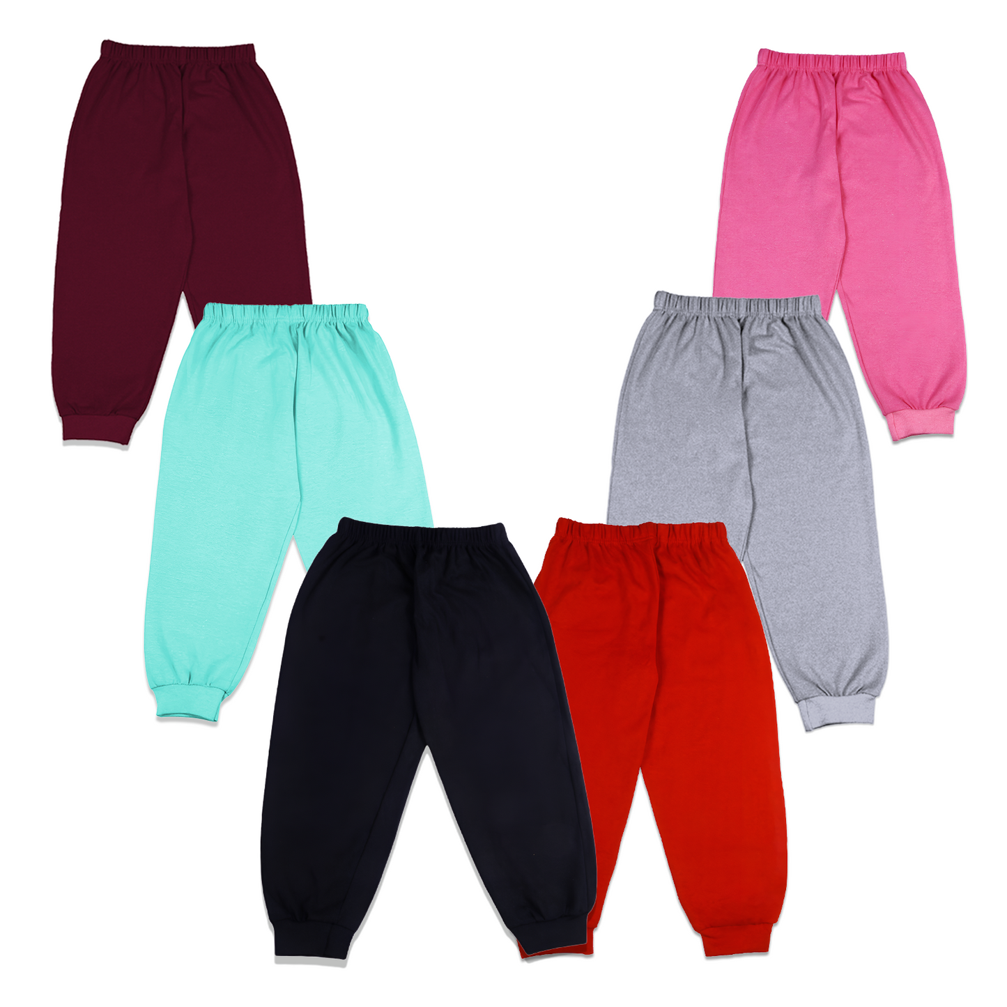 Cotton Kids Jogger Pants Combo Pack of 6 | Soft & Breathable Fabric | Elastic Waistband for a Snug Fit | Stretchable Cuffs | Casual Bottoms for Boys & Girls