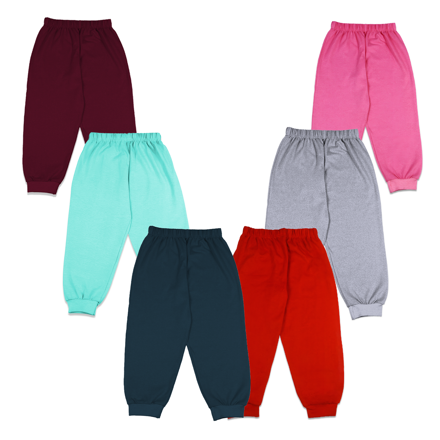 Cotton Kids Jogger Pants Combo Pack of 6 | Soft & Breathable Fabric | Elastic Waistband for a Snug Fit | Stretchable Cuffs | Casual Bottoms for Boys & Girls