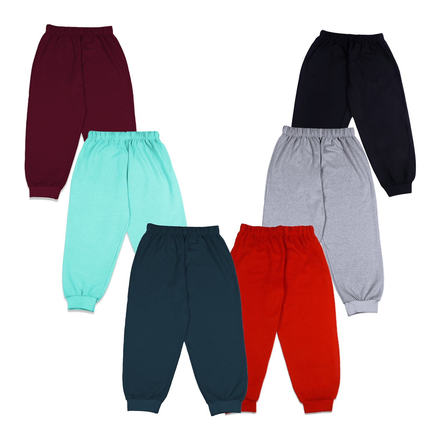Cotton Kids Jogger Pants Combo Pack of 6 | Soft & Breathable Fabric | Elastic Waistband for a Snug Fit | Stretchable Cuffs | Casual Bottoms for Boys & Girls