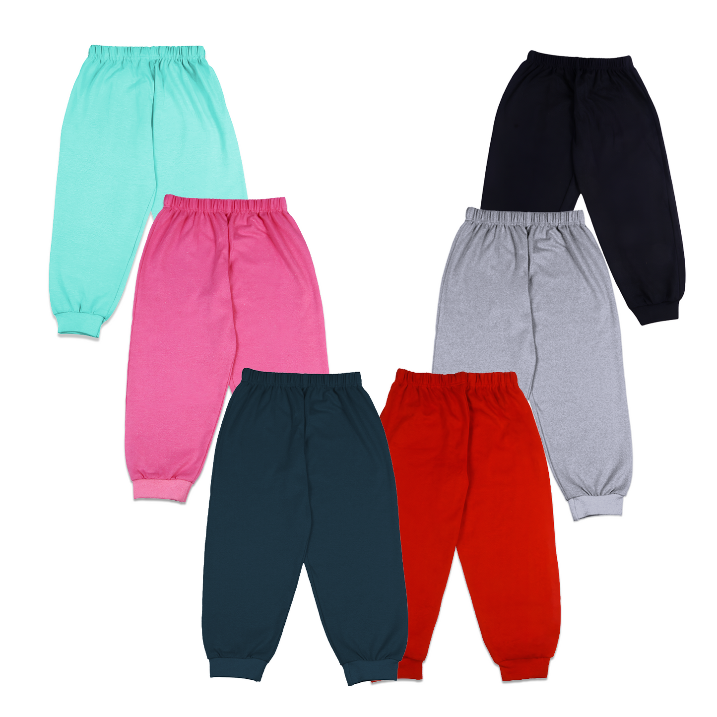 Cotton Kids Jogger Pants Combo Pack of 6 | Soft & Breathable Fabric | Elastic Waistband for a Snug Fit | Stretchable Cuffs | Casual Bottoms for Boys & Girls