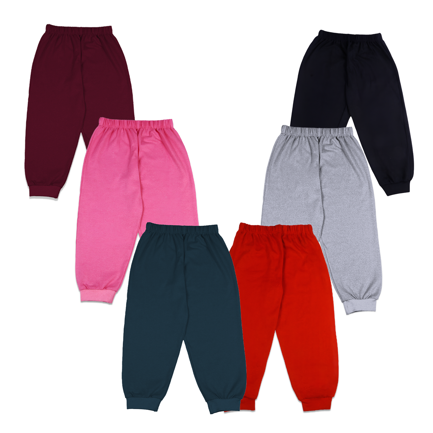 Cotton Kids Jogger Pants Combo Pack of 6 | Soft & Breathable Fabric | Elastic Waistband for a Snug Fit | Stretchable Cuffs | Casual Bottoms for Boys & Girls