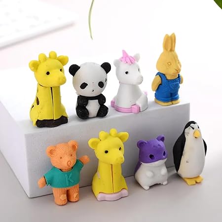 Sakuya Collectible 3D Animal Erasersr 4 Nos - Great for Classroom Rewards, Party Favors, Games, Prizes & Collection -Suitable for Prizes, Party Favors, School Supplies, Arts & Crafts-Set of 1 Box
