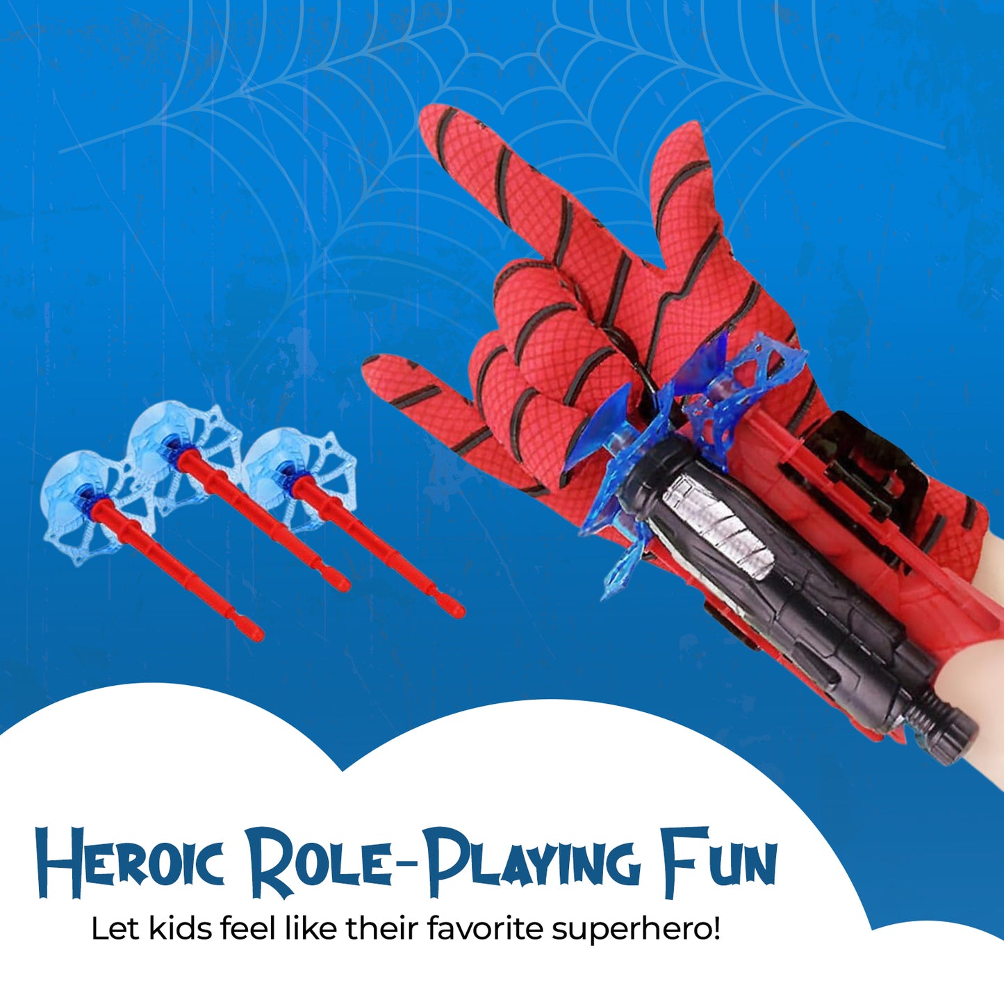 Spider Hero Web Launcher Glove Set with Dart-Shooting Toy for Kids – Adjustable Wrist Strap, Realistic Design, and Soft Foam Projectiles for Safe and Action-Packed Play