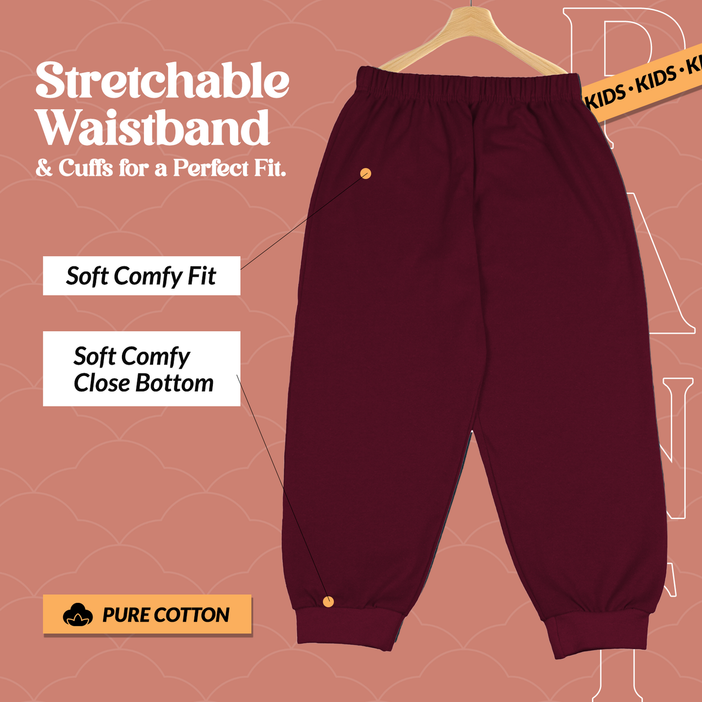 Sakuya Cotton Pants for Kids | Soft Pajama Bottoms with Elastic Waistband for Play, Sleep & Comfort (Pack of 4)
