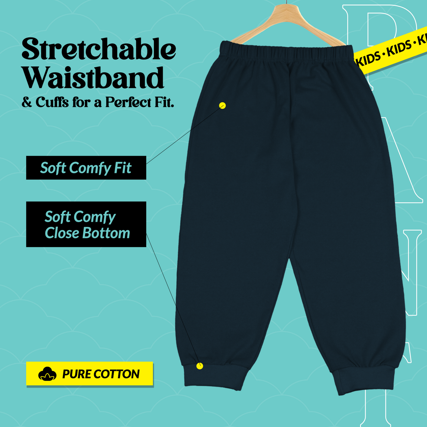 Cotton Kids Jogger Pants Combo Pack of 7 | Soft & Breathable Fabric | Elastic Waistband for a Snug Fit | Stretchable Cuffs | Durable & Machine Washable | Unisex Casual Bottoms for Boys & Girls