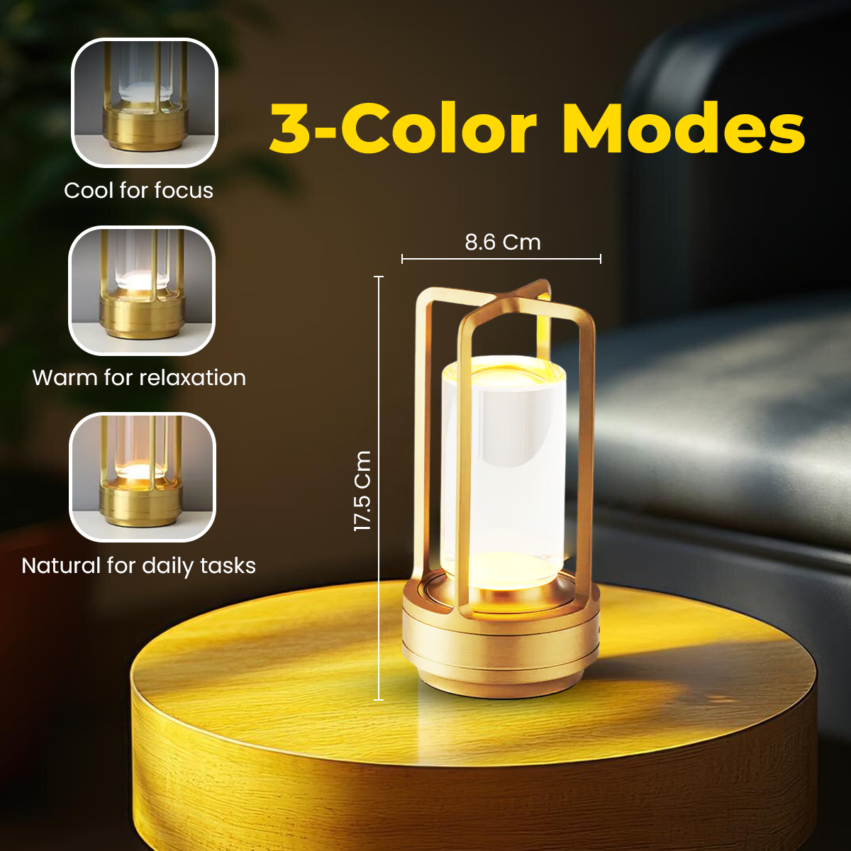 Premium Golden Touch Lamp with Crystal Glass Design, Three-Color Dimming, Rechargeable Portability, Durable Build, and Universal USB Charging Compatibility