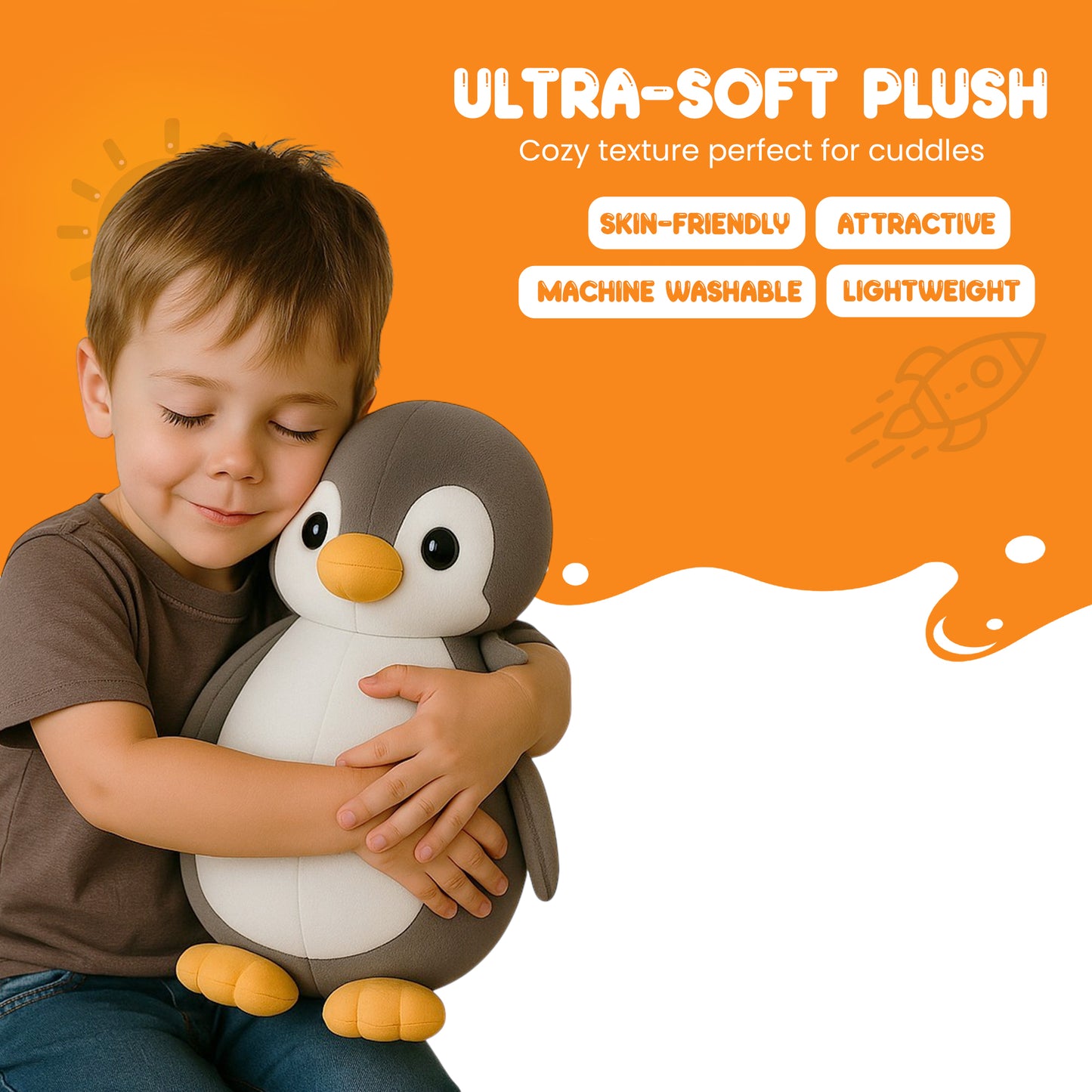 Sakuya Penguin Soft Toy Plush | Cute Stuffed Animal for Kids & Adults | Cuddly Birthday Gift, Nursery & Room Decor | Huggable Penguin Plushie for Boys & Girls Grey