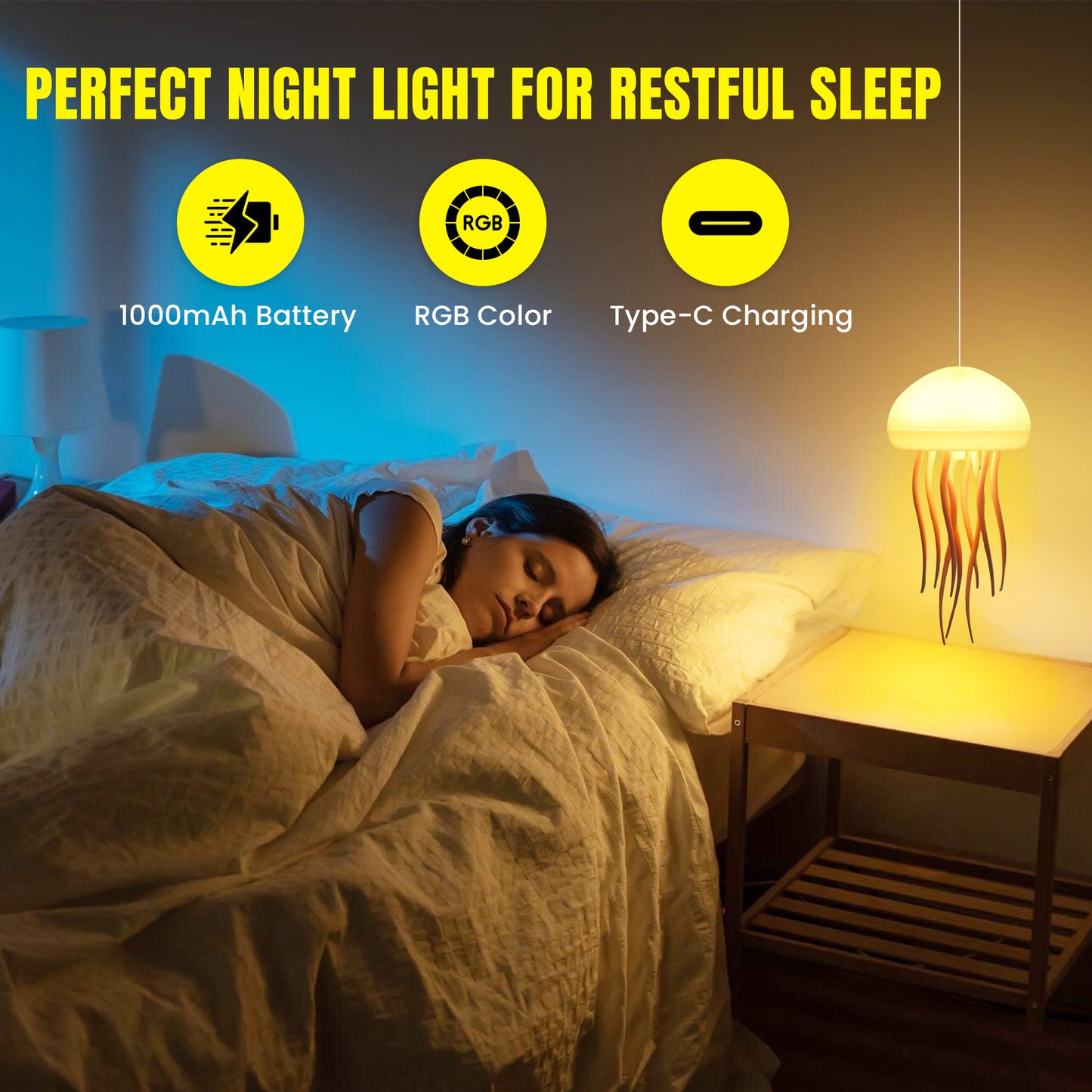 Glowing Jellyfish Lamp | Realistic Floating Effect | Soft LED Night Light for Relaxation & Decor | Lamp for Bedrooms, Living Rooms, and Offices | Creates a Calm Ambiance