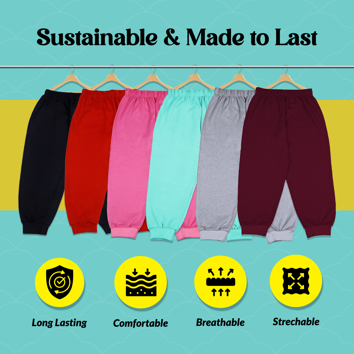 Cotton Kids Jogger Pants Combo Pack of 6 | Soft & Breathable Fabric | Elastic Waistband for a Snug Fit | Stretchable Cuffs | Casual Bottoms for Boys & Girls