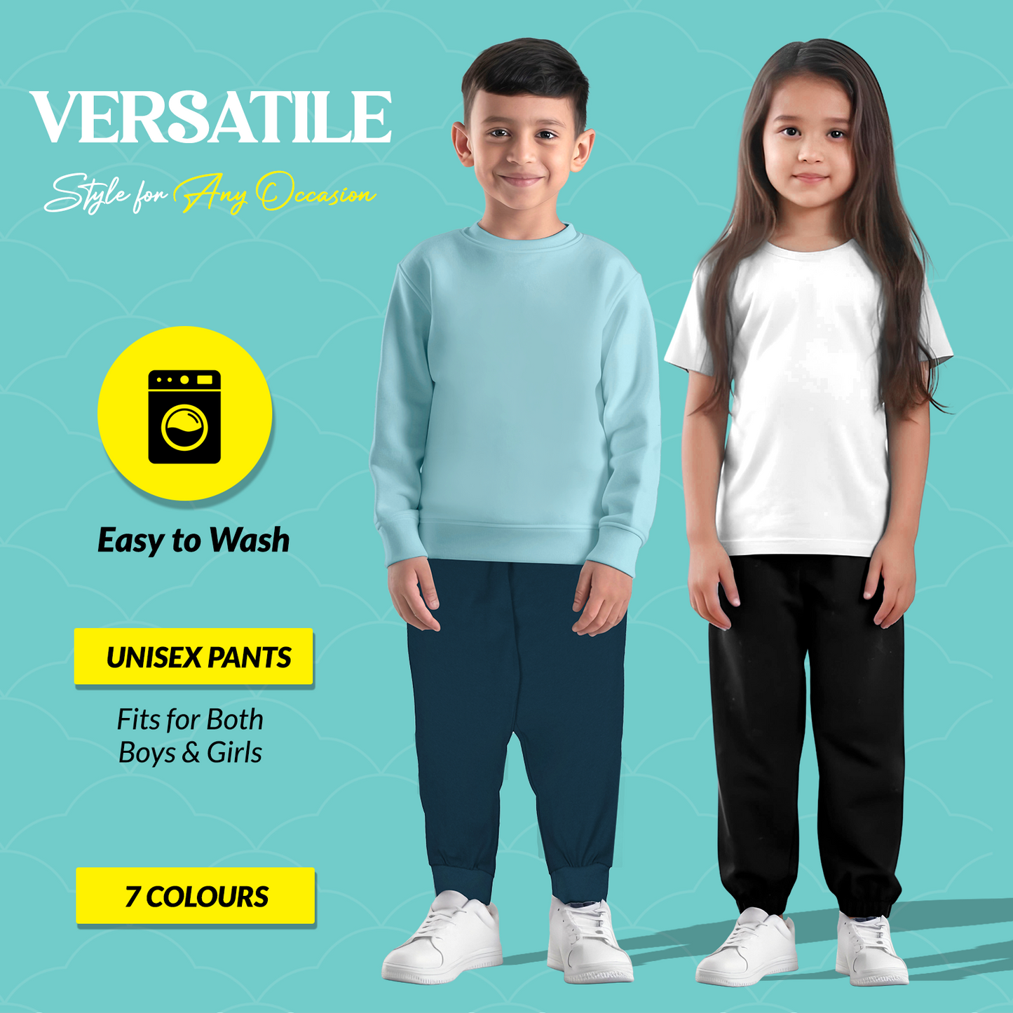 Cotton Kids Jogger Pants Combo Pack of 7 | Soft & Breathable Fabric | Elastic Waistband for a Snug Fit | Stretchable Cuffs | Durable & Machine Washable | Unisex Casual Bottoms for Boys & Girls