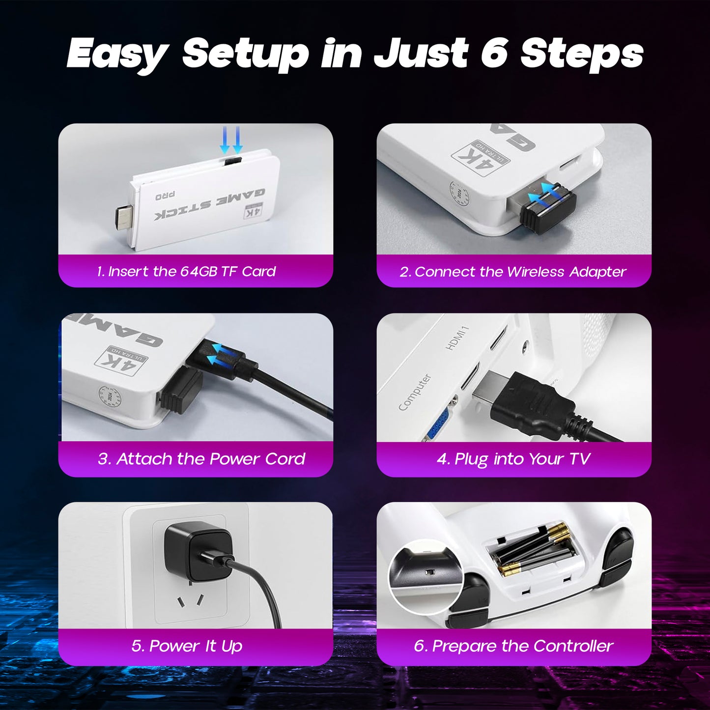 Wireless Video Games Console with 10000+ Retro Games, HDMI Plug and Play, Dual 2.4G Controllers, Portable Design, Supports Emulators, Multiplayer & TV Compatibility