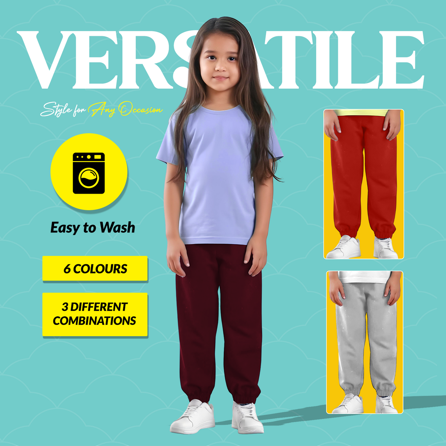 Cotton Kids Jogger Pants Combo Pack of 6 | Soft & Breathable Fabric | Elastic Waistband for a Snug Fit | Stretchable Cuffs | Casual Bottoms for Boys & Girls