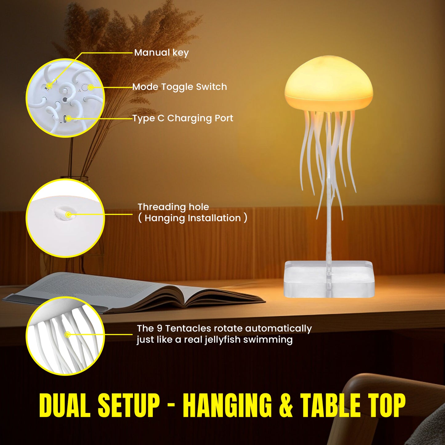 Glowing Jellyfish Lamp | Realistic Floating Effect | Soft LED Night Light for Relaxation & Decor | Lamp for Bedrooms, Living Rooms, and Offices | Creates a Calm Ambiance