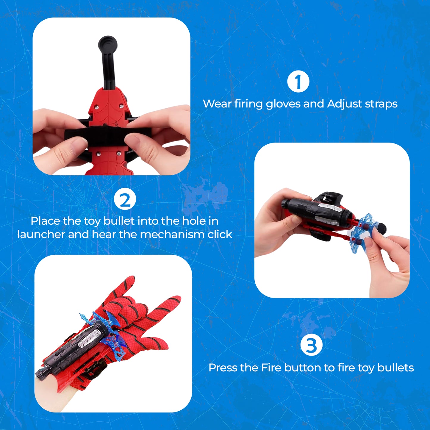 Spider Hero Web Launcher Glove Set with Dart-Shooting Toy for Kids – Adjustable Wrist Strap, Realistic Design, and Soft Foam Projectiles for Safe and Action-Packed Play