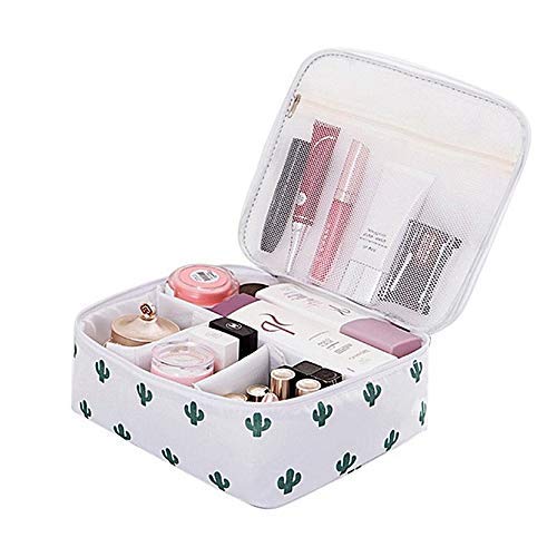 Sakuya Makeup Pouch - Travel Bag Organizer | Toiletry Bag for Men & Women | Portable Makeup Kit Storage Box with Dividers for Brush Set, Toiletries, Cosmetics, Skincare Items -White - Sakuya