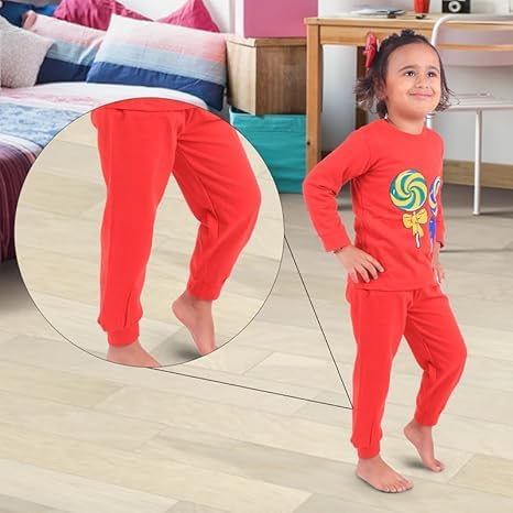 Sakuya Breathable Cotton Set of 1 Pant Set for Nightwear Sleepwear Casual Travel for Unisex Kids Boys Girls-Red