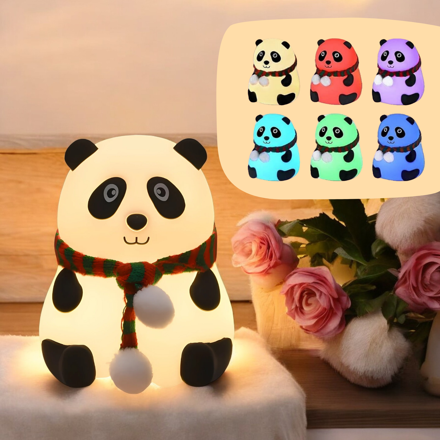 Panda Lamp - Cute Panda Silicone Night Lamp for Kids, Rechargeable Night Light for Bedroom, Animal Lamp for Kids Room, Soft Silicone Cute Lamps, Panda Gifts for Girls and Boys