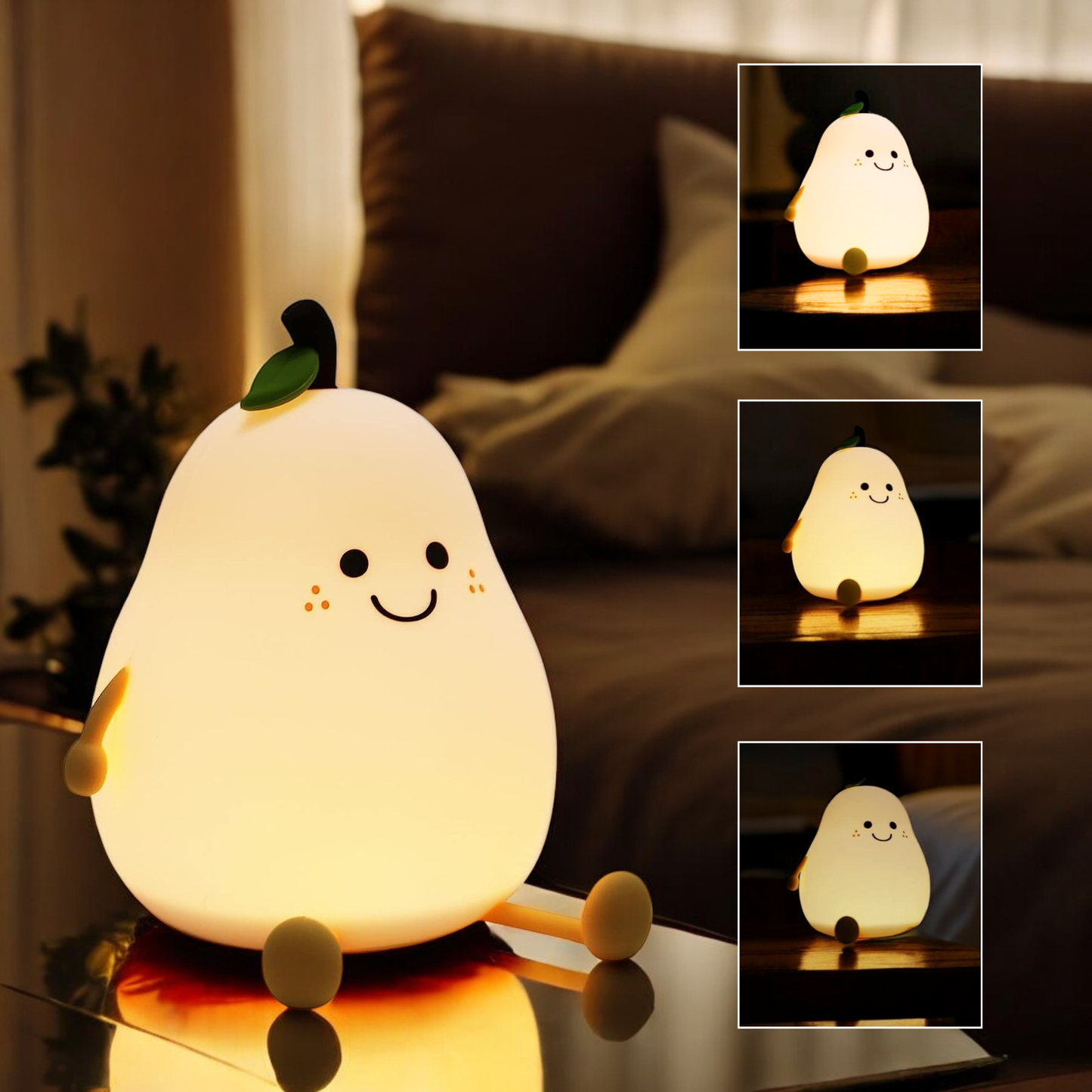 Pear Lamp - Cute Pear Silicone Night Lamp for Kids, Rechargeable Night Light for Bedroom, Aesthetic Lamp for Kids Room, Soft Silicone Cute Lamps, Pear Gifts for Girls and Boys