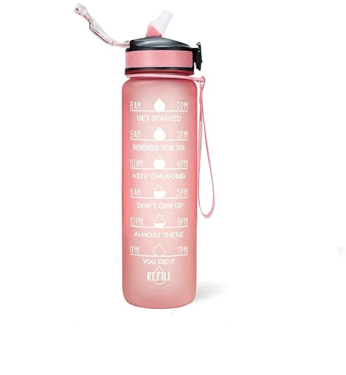 Sakuya Double Colored Drinking Water Bottle Motivational Leakproof with Timer Reminder Marks - Durable BPA free Unbreakable Gym Office School Outdoor Sipper Bottle - 1 litre - Sakuya