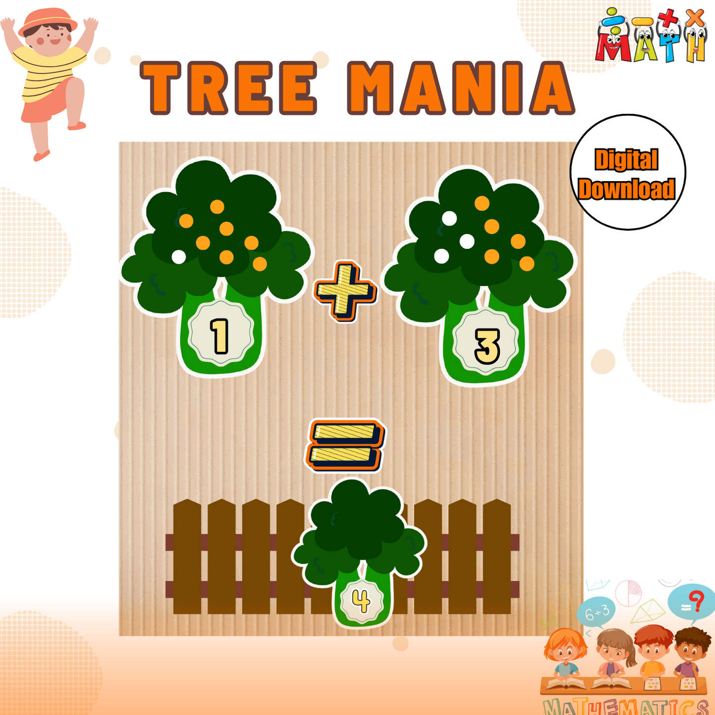 Sakuya Tree Math Kids Addition Game -Fun Learning Activity to Promote Number Visualization| Printable Toddler Activities