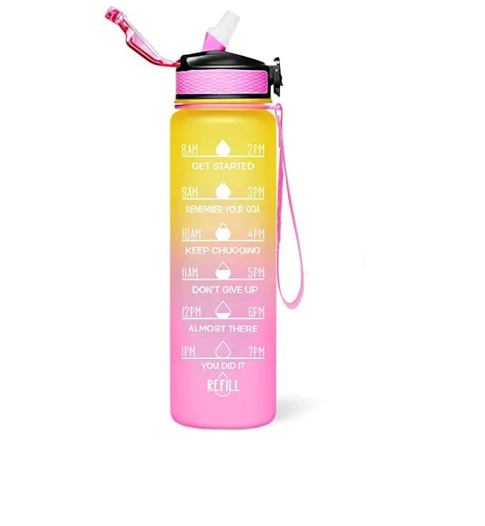 Sakuya Double Colored Drinking Water Bottle Motivational Leakproof with Timer Reminder Marks - Durable BPA free Unbreakable Gym Office School Outdoor Sipper Bottle - 1 litre - Sakuya