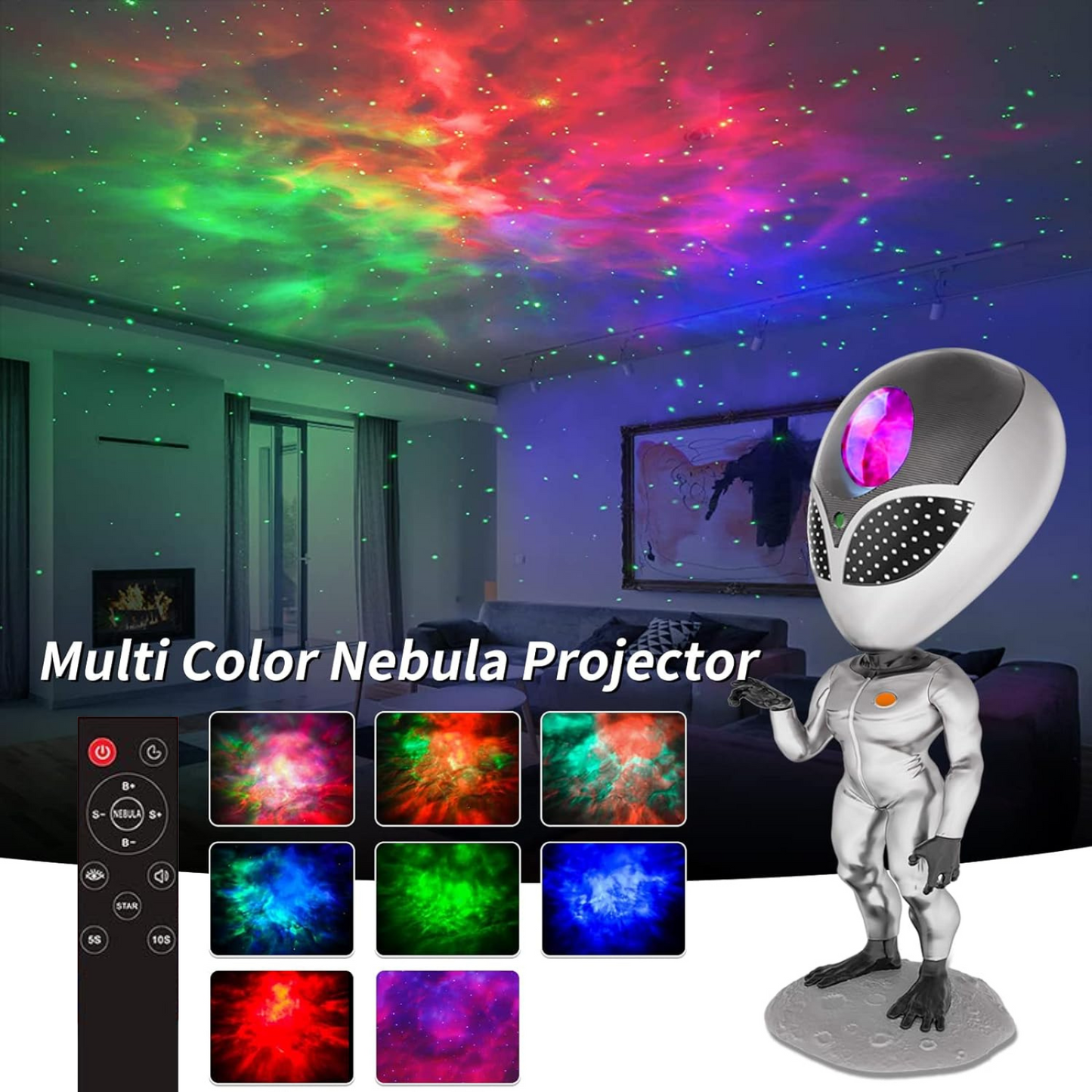 Starry Night Projector with AlienDesign, Galaxy Projector for Kids, Light Decor for Bedroom, Nebula Lamp for Room Decor, AlienProjector for Ceiling, Cute Night Lamp for Bed and Kids