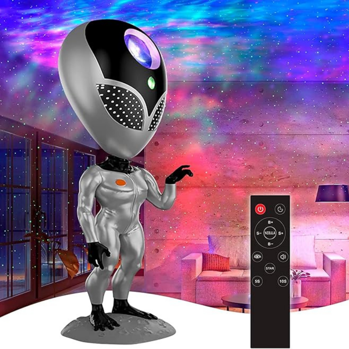 Starry Night Projector with AlienDesign, Galaxy Projector for Kids, Light Decor for Bedroom, Nebula Lamp for Room Decor, AlienProjector for Ceiling, Cute Night Lamp for Bed and Kids