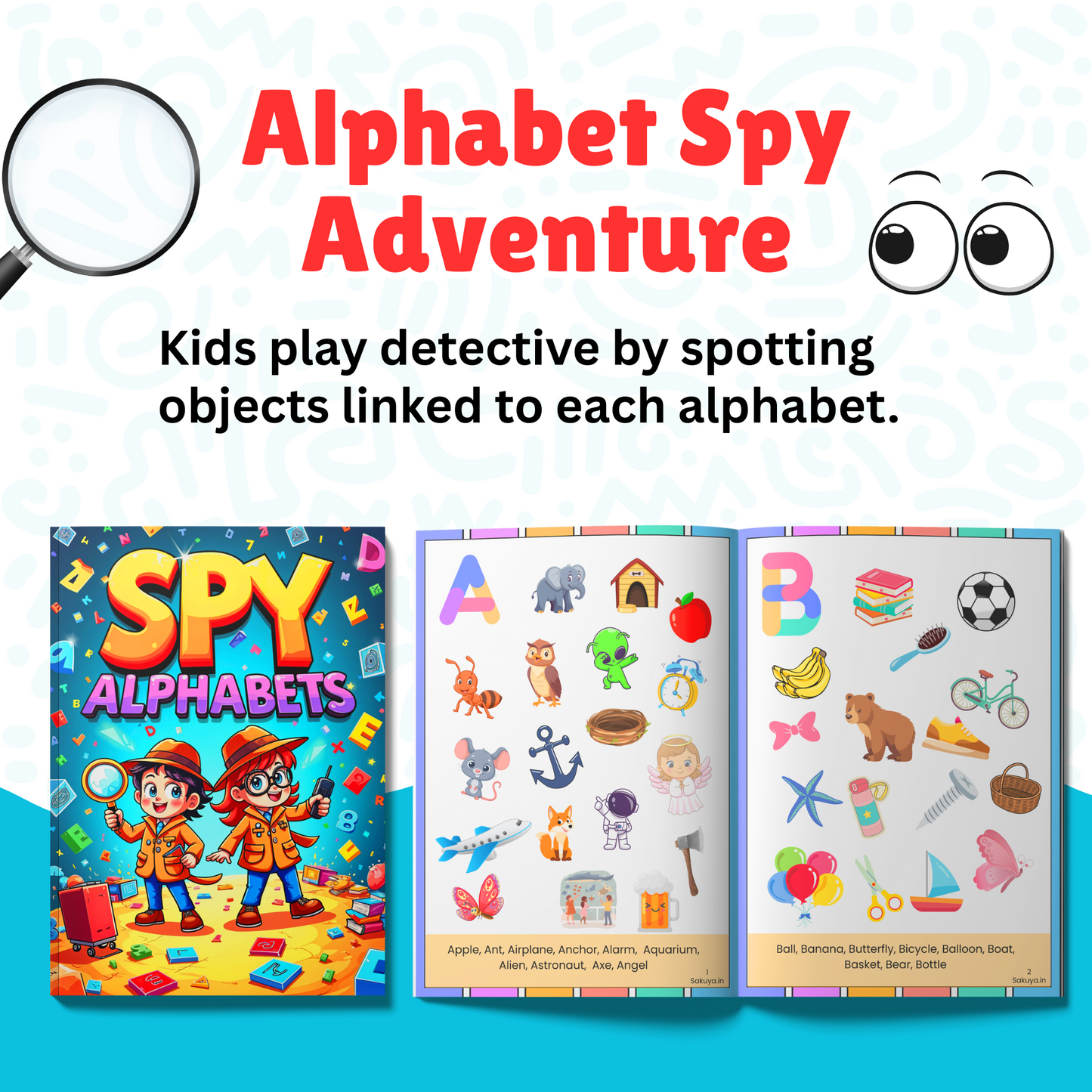 Sakuya Spy Alphabet Activity Book for Kids – Screen-Free Early Learning with HD Illustrations, Boosts Memory, Vocabulary, Creativity, and Hand-Eye Coordination for Engaging ABC Fun