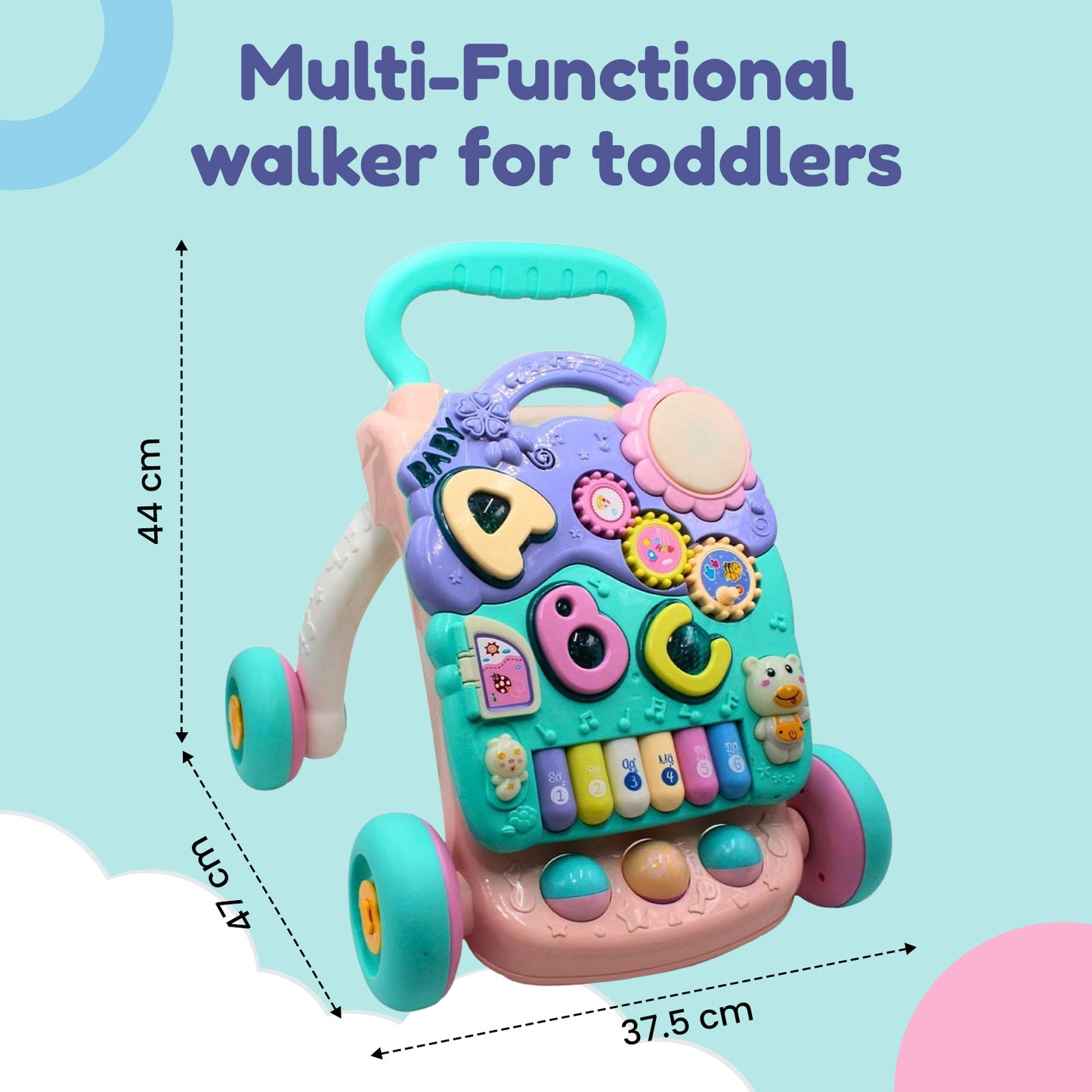 Sakuya Interactive 2-in-1 Baby Walker & Musical Activity Center | STEM Learning Toy with Detachable Piano, Lights & Gears | Early Development Push Walker for Toddlers