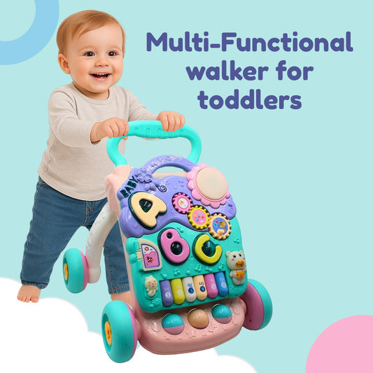 Sakuya Interactive 2-in-1 Baby Walker & Musical Activity Center | STEM Learning Toy with Detachable Piano, Lights & Gears | Early Development Push Walker for Toddlers