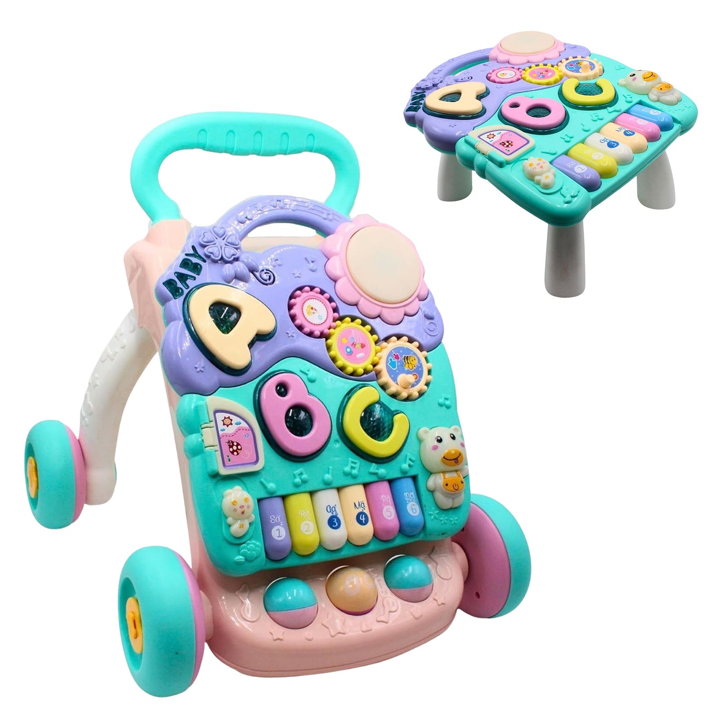 Sakuya Interactive 2-in-1 Baby Walker & Musical Activity Center | STEM Learning Toy with Detachable Piano, Lights & Gears | Early Development Push Walker for Toddlers