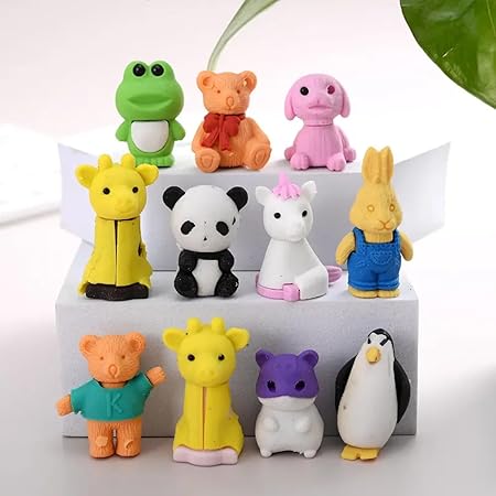 Sakuya Collectible 3D Animal Erasersr 4 Nos - Great for Classroom Rewards, Party Favors, Games, Prizes & Collection -Suitable for Prizes, Party Favors, School Supplies, Arts & Crafts-Set of 1 Box