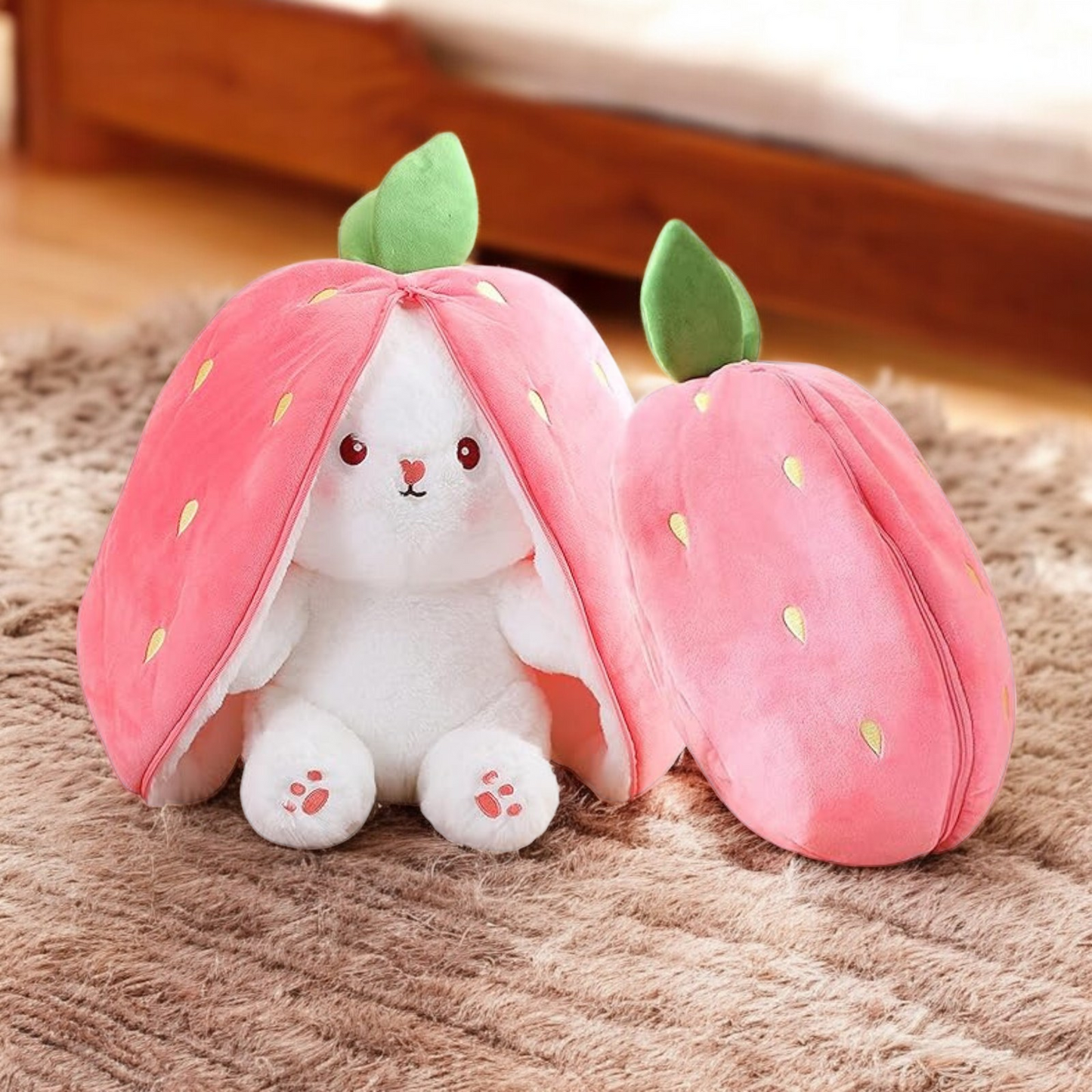 Reversible Strawberry - Carrot Bunny Soft Toy – Perfect Plush Toy for Girls, Cute Soft Toys for Baby Girl, Stuffed Rabbit Toy for Kids, Ideal Soft Toys for Newborn Baby and Gift for Girls