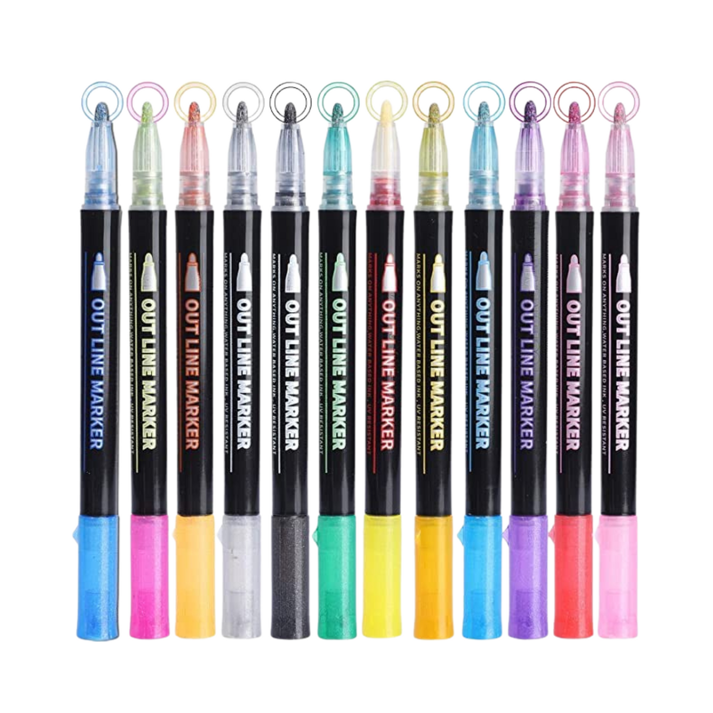Sakuya Double Line Metallic Outline Marker Pens for Journaling, Scrapbooking, Doodles, Hand Lettering, DIY Crafts with Vibrant Colored Borders and Smooth Glitter Finish | School and Office Supplies