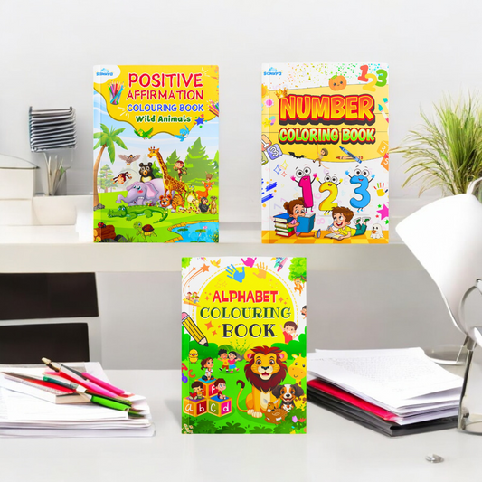 Sakuya Kids Colouring Book Set | Alphabet, Number & Animal Affirmation Colouring Books | Art and Activity Books for 3 to 12-Year-Olds | Kids Drawing Books & Colouring Kit