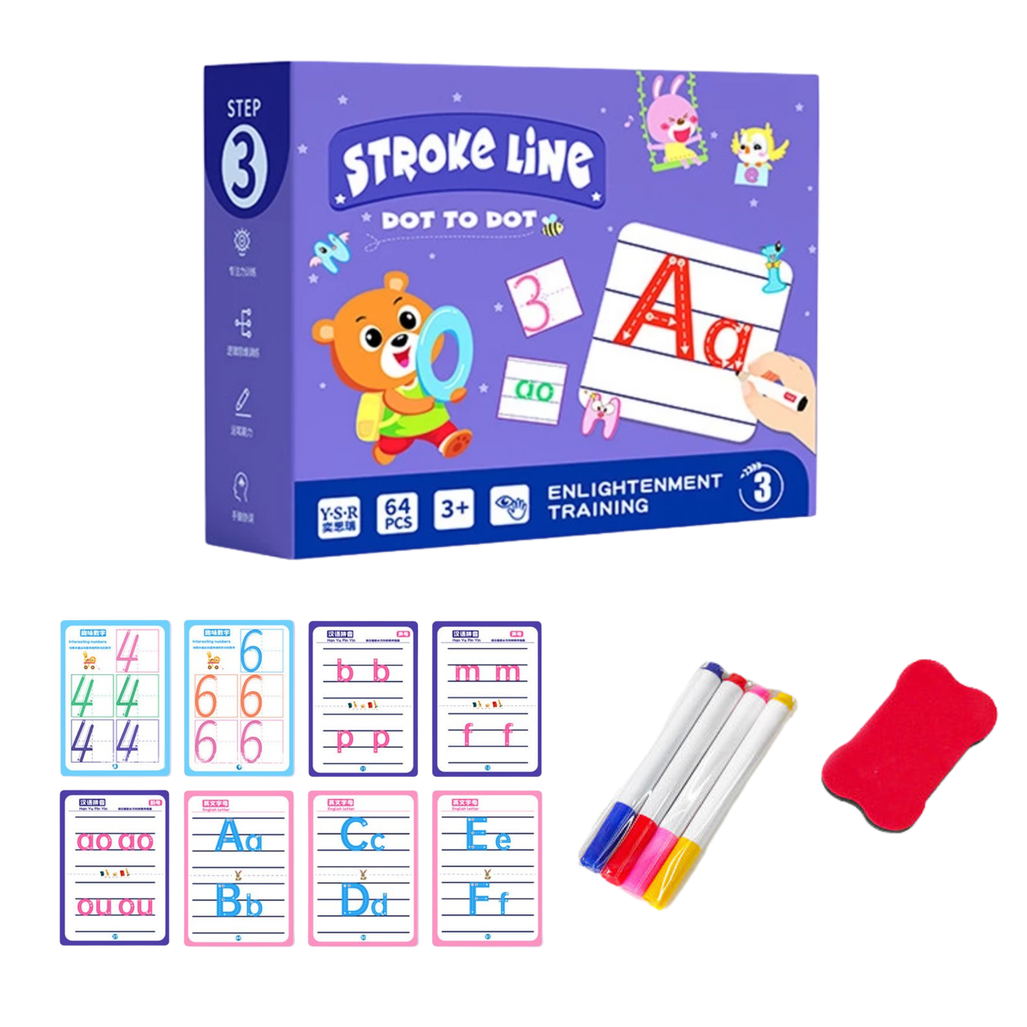 Sakuya Boost Your Child’s Early Learning with This 64-Page Stroke Line Tracing Book – Includes Alphabet, Numbers, Mazes, and Dot-to-Dot Games with 4 Colorful Pens and Eraser