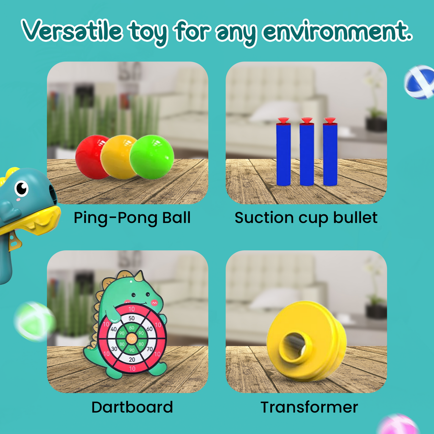 Sakuya Dino Shooting Toy for Kids | Fun Handheld Air Blaster with Cute Dinosaur Design, Easy-to-Use Trigger, Safe Plastic Build, No Batteries Needed, Great Gift for Kids