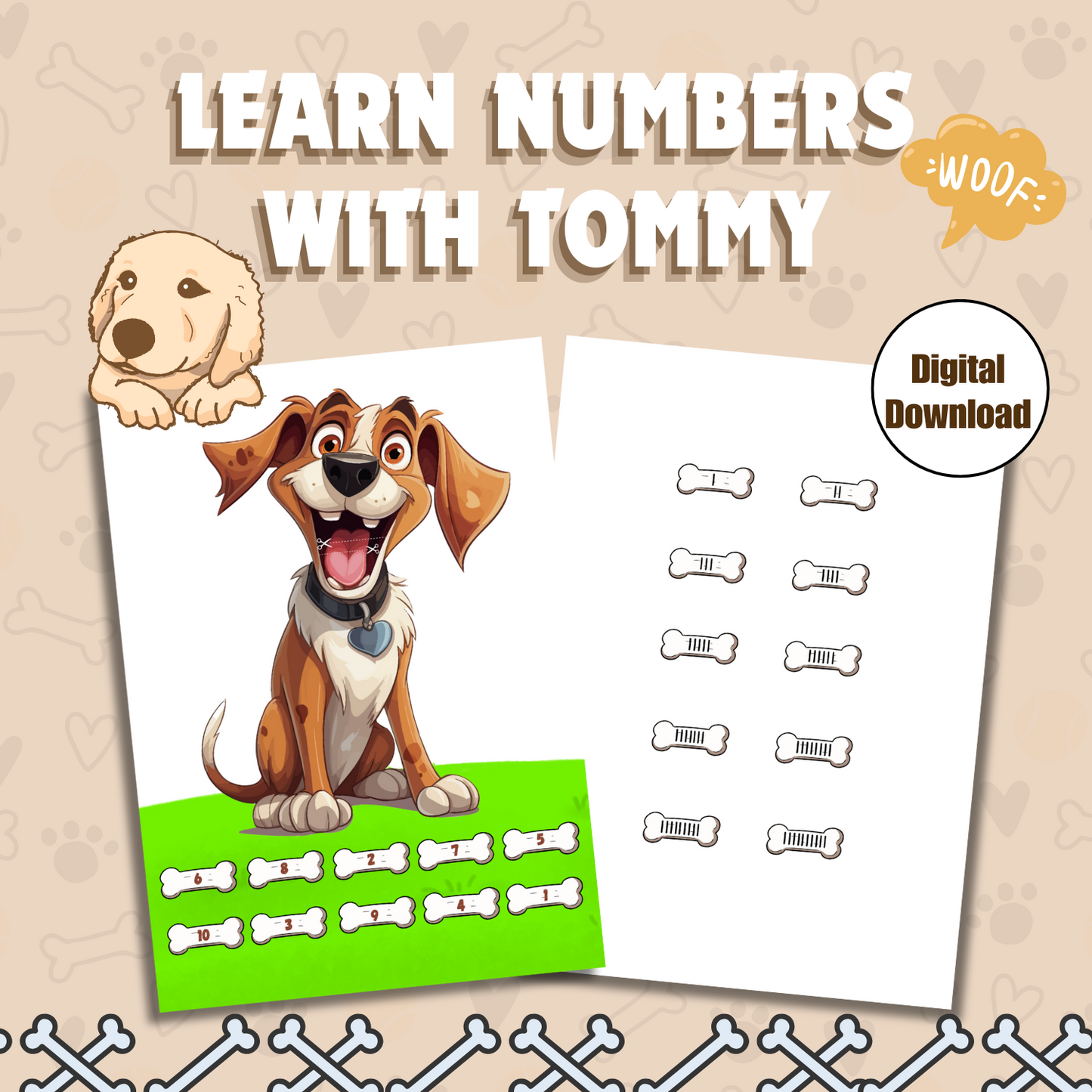 Sakuya’s Printable Dog Counting Worksheet | Pre-Maths Activity for Kids | Improve Number Recognition and Fine Motor Skills through Creative Play