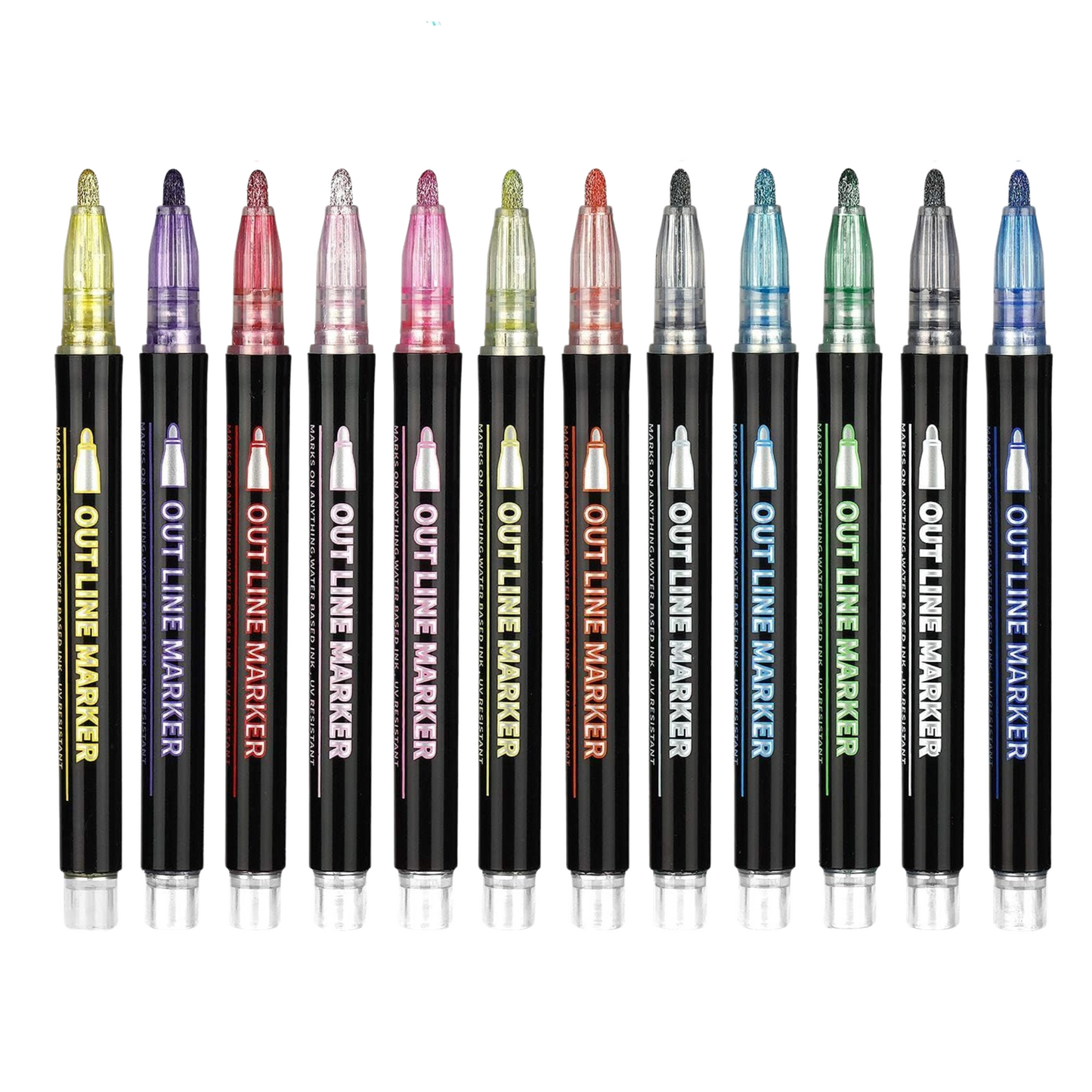 Sakuya Double Line Metallic Outline Marker Pens for Journaling, Scrapbooking, Doodles, Hand Lettering, DIY Crafts with Vibrant Colored Borders and Smooth Glitter Finish | School and Office Supplies