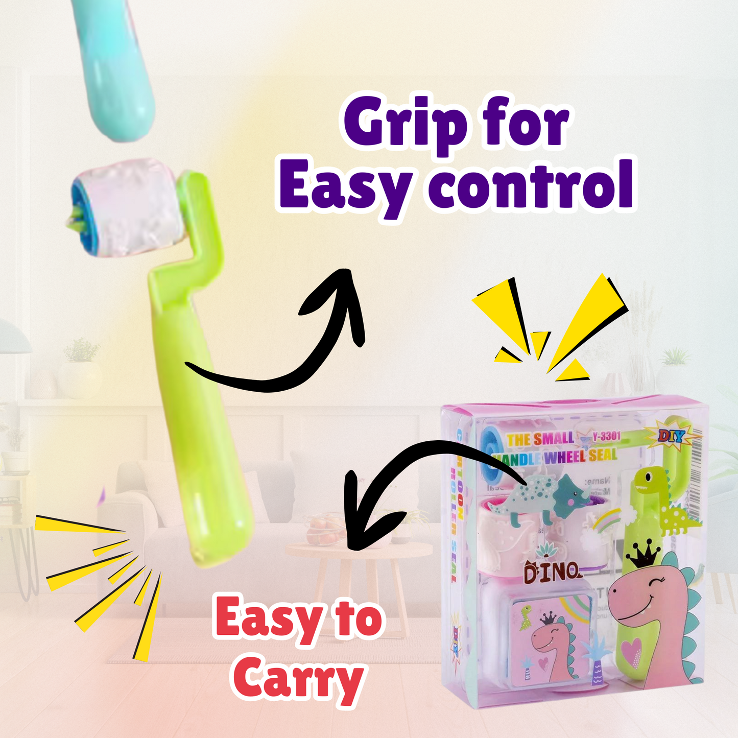 Sakuya Roller Seal Stamp with Inkpad for Kids | Handle Wheel Roller Stamp Set | Cute Stationery Items for Girls & Boys | Return Gift for Birthday Parties | Art Kit for Children - Animal