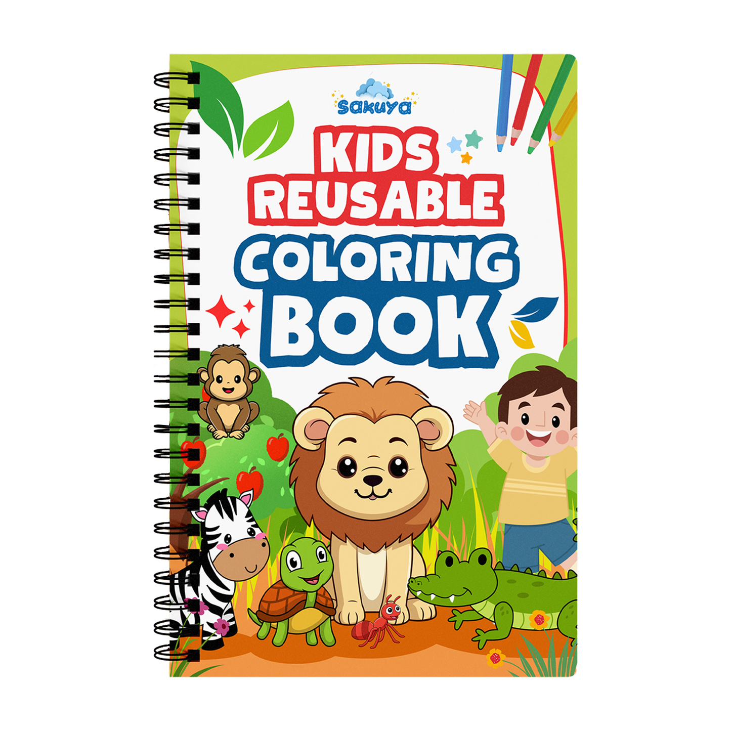 Sakuya Reusable Coloring Book for Kids with Erasable Pages, Thick Laminated Activity Book for Endless Creativity, Ideal for Learning, Travel & Fun, Enhances Fine Motor Skills & Imagination