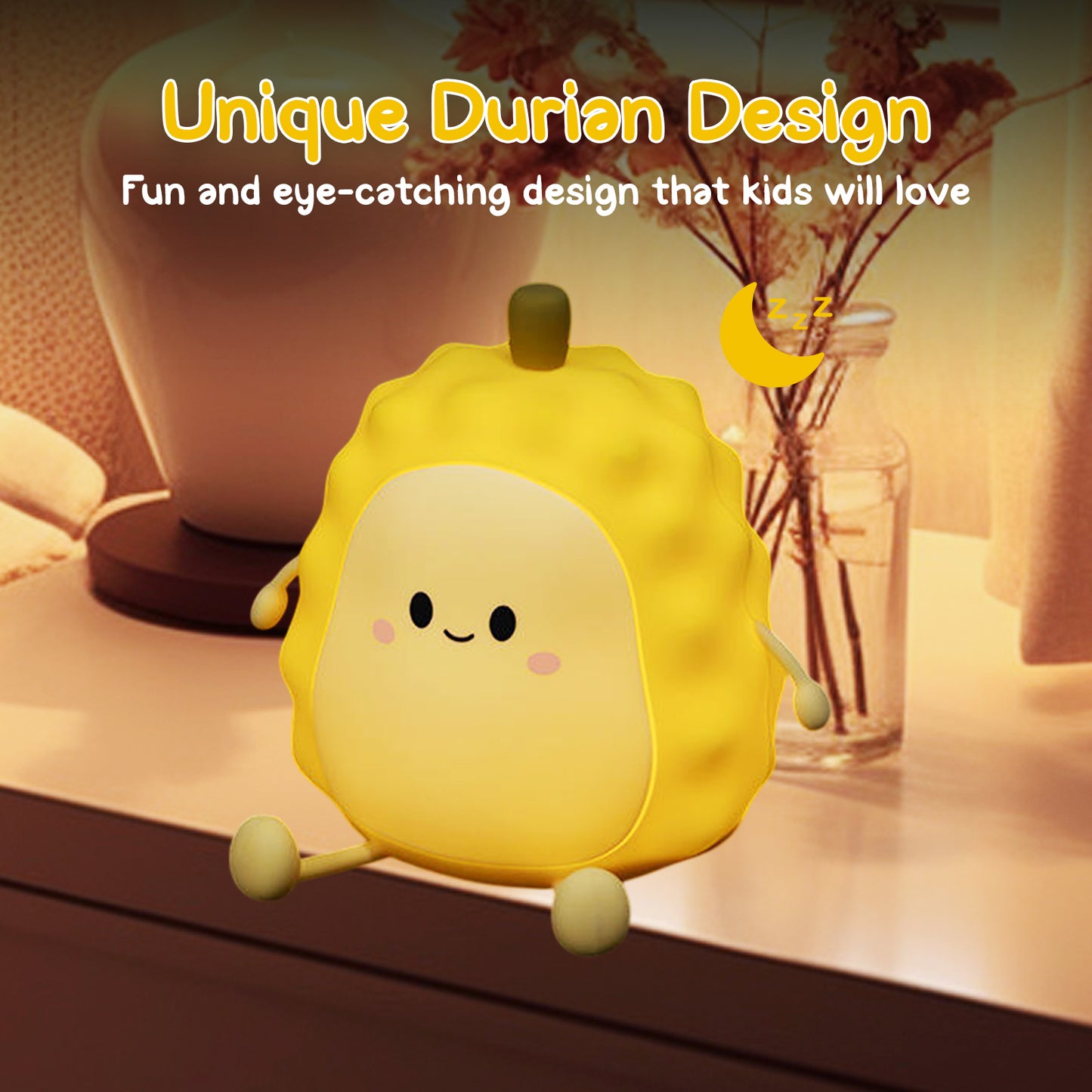 Sakuya Durian Silicone LED Night Light – Cute Rechargeable Bedside Lamp for Kids & Adults, Soft Touch Nursery Night Lamp, Bedroom Home Décor Gift